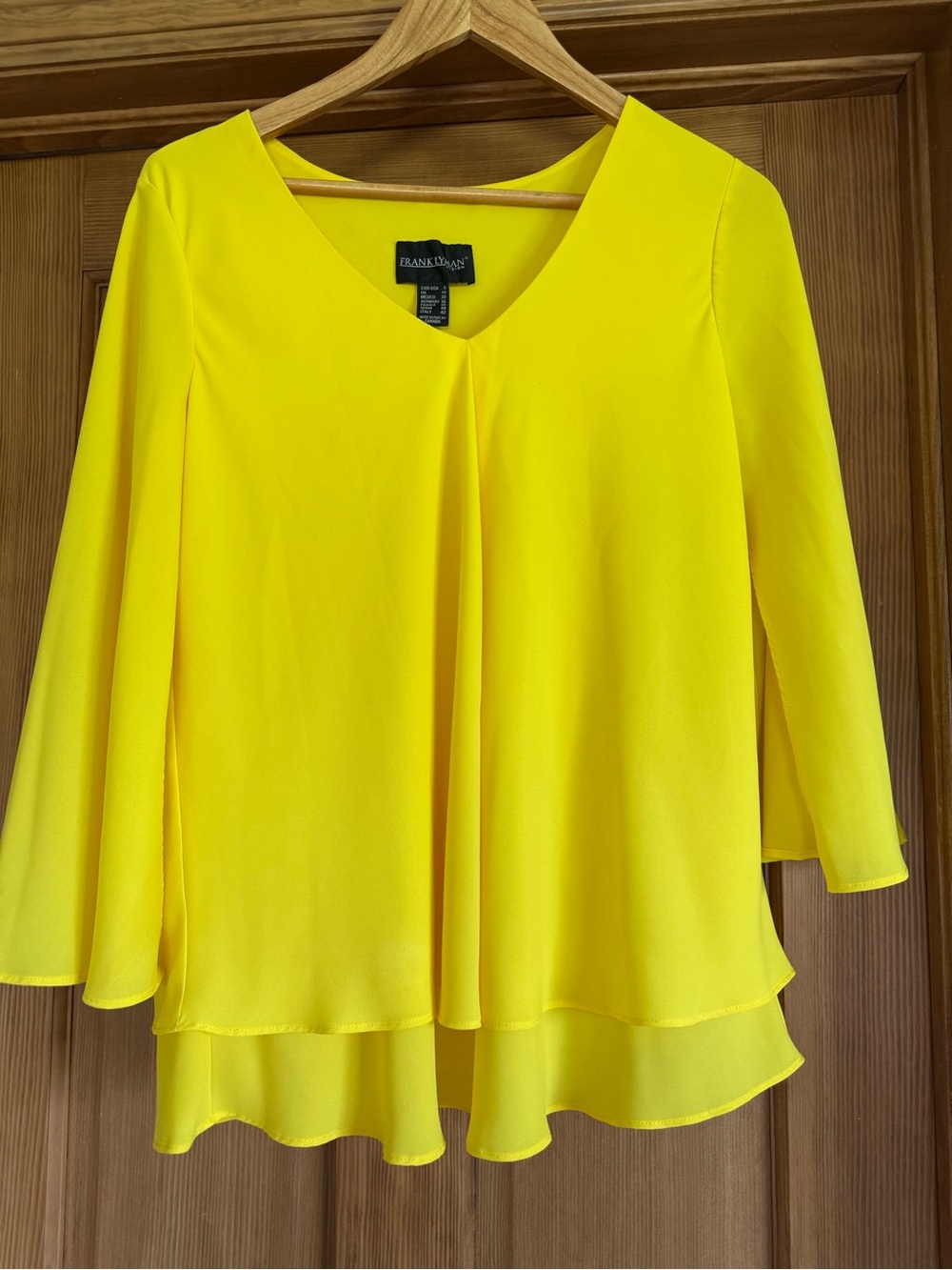 Frank Lyman Design Bright Yellow Layered V-Neck Blouse